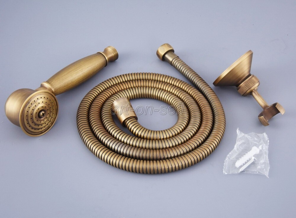 Antique Brass Bathroom Handheld Shower Head Hand Spray+1.5m Hose+Wall ...