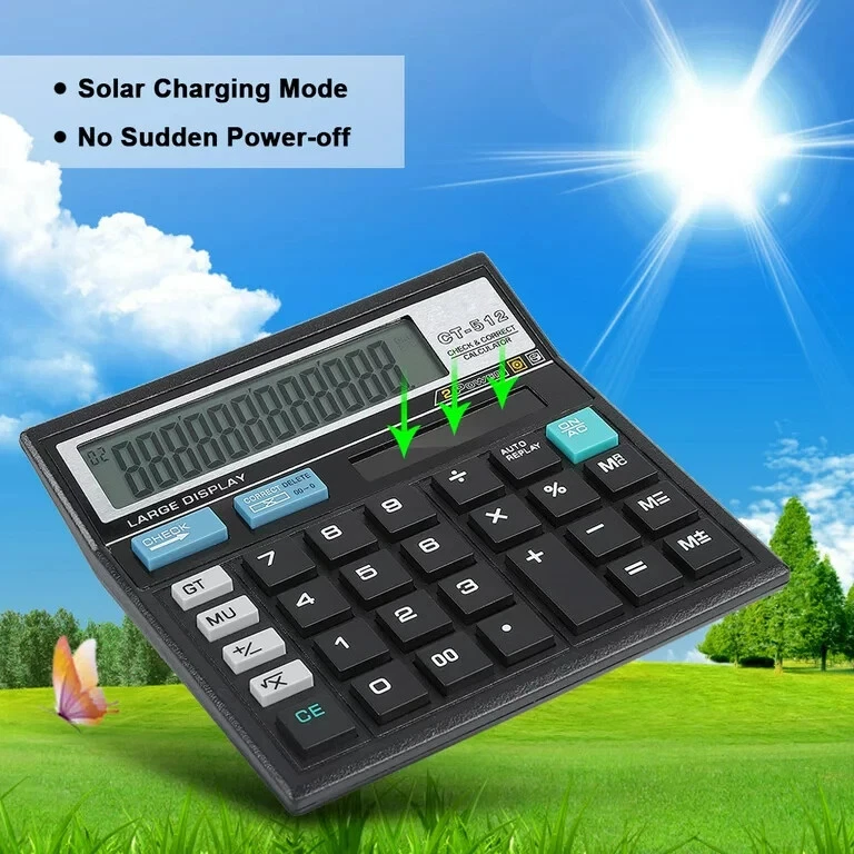 MOBITOOLS 12 Digit Desk Calculator With CHECK & CORRECT Buttons Solar Desktop Office -UK