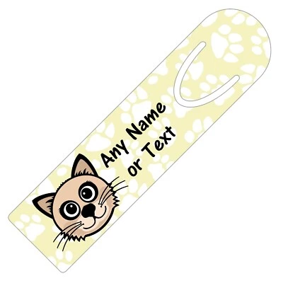 PRESENT2FUTURE PERSONALISED CAT FACE AND PAWS PRINT BOOKMARK ALUMINIUM PAGE HOLDER READING GIFT