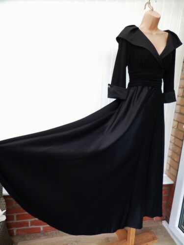 ELIZA J BLACK SATIN JERSEY NEW YORK STYLE 50'S FLARE MAXI DRESS 10 £150 ONCE - Picture 2 of 17