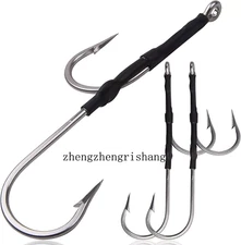 3pcs Double Hook Rig for Trolling & Chunking Big Game Tuna Stainless Steel Hooks