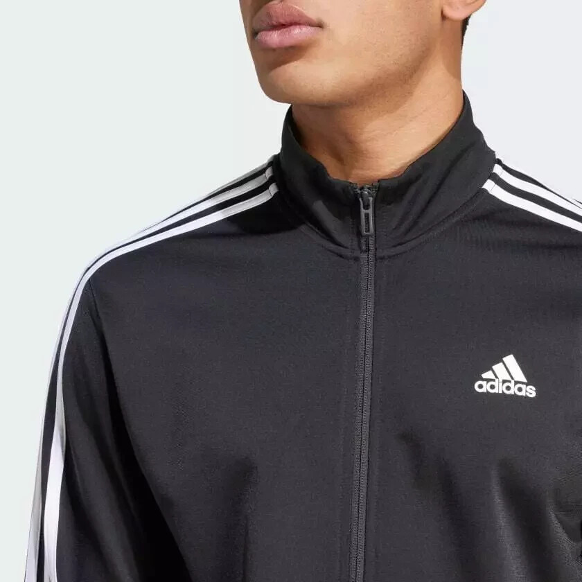 Adidas Men Black Essentials Warm-Up 3-Stripes Full Zip Track
