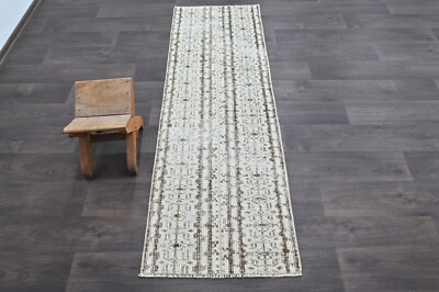 Vintage Turkish Runner Rug 2x6ft Wool Anatolian Handmade Hallway Oushak BEIGE
