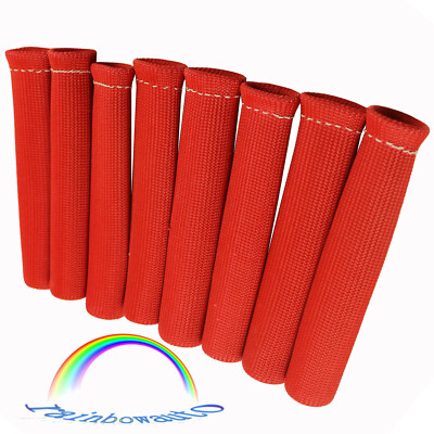 Heat Shield Protector Sleeve SBC BBC Red 1200° Spark Plug Wire Boots 8pcs