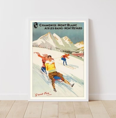 Chamonix Mont-Blanc Aix les Bains Mont Revard Route Skiing in France Vintage