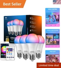 Energy-Efficient 9W Smart Light Bulbs 4Pack - Remote, WiFi & Bluetooth Enabled