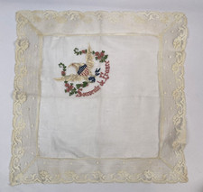 Vintage Hankie Handkerchief Embroidered  ww1 1919 Silk Lace Souvenir Antique