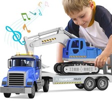 Transports Trucks Kids Toys, 22" Large Semi Truck Toy Carrier and Excavator T...