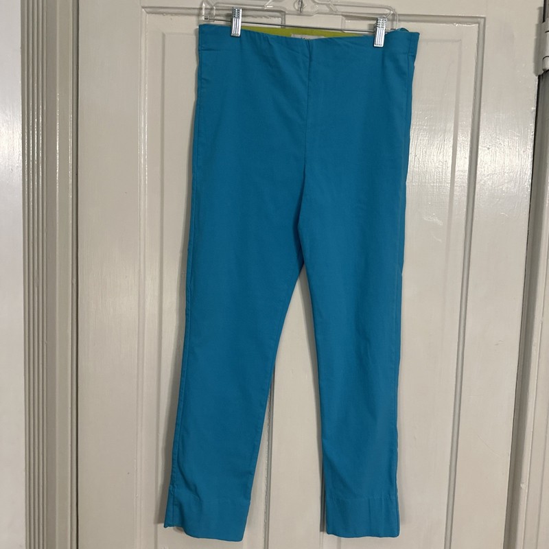 Gretchen Scott Gripeless Pull On Pants Turquoise With Lime Waist Band Large