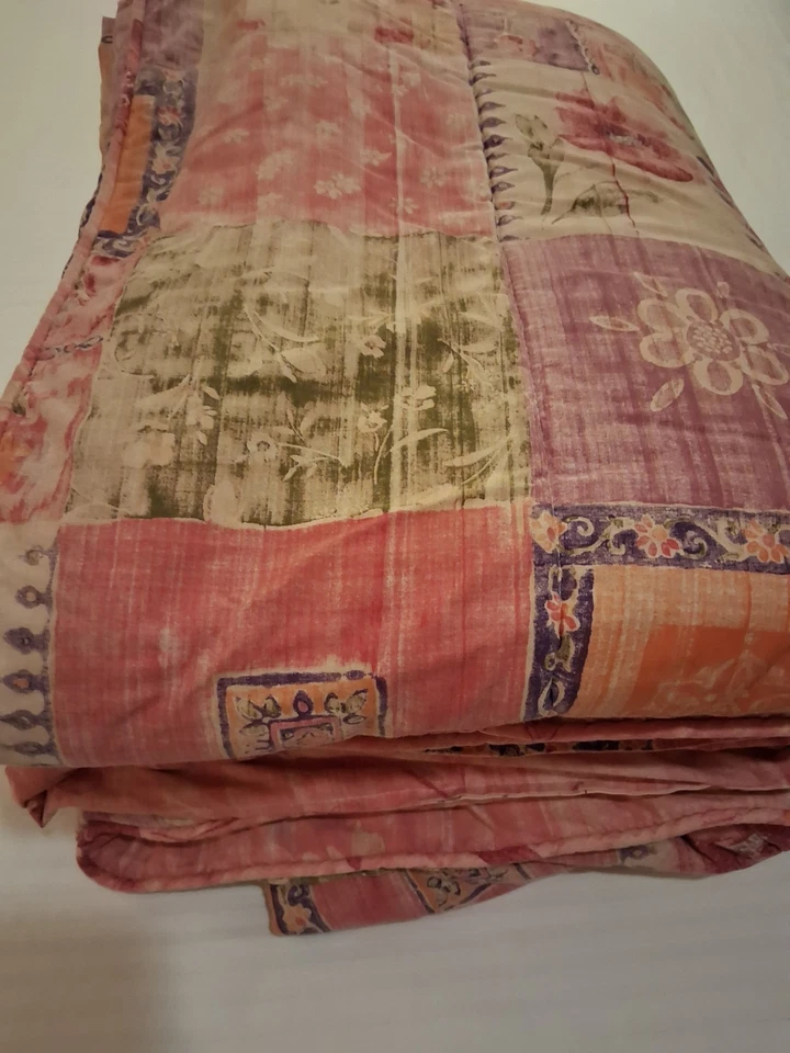 Винтажный CROSCILL розовый маки батик двойной двусторонний потертый одеяло 67 «x 92» - Изображение 3 из 4