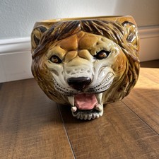 Vintage Mcm Lion Head Italy Planter Retro Hand Painted Pottery Rare 50's-80's