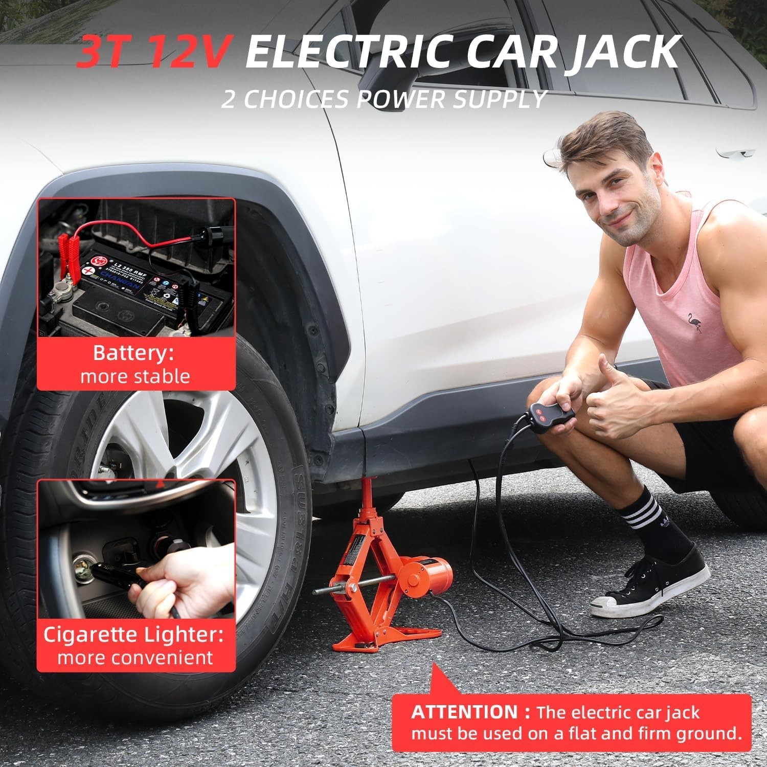 Electric Car Jack 3T Scissor Floor Jack Set 12V Automatic Vehicle Lift Kit