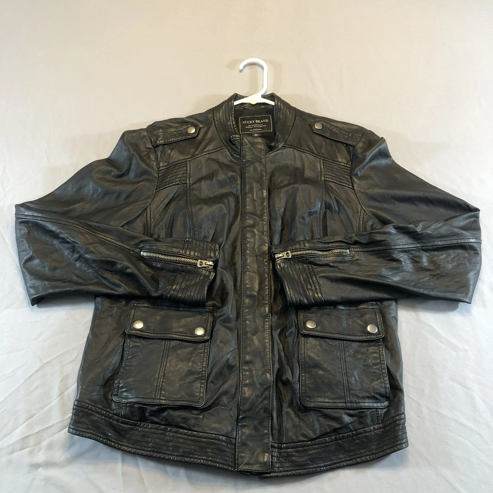Lucky Brand Soft Lambskin Leather Moto Jacket Women’s XL Black Biker Rock Punk
Opens in a new window