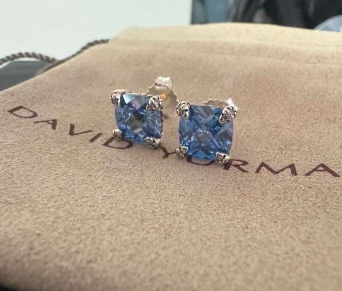 DAVID/YURMAN Sterling Silver 7mm Chatelaine Stud Blue Topaz Earring Stud - Image 4 of 4