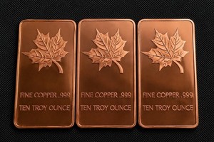 Lot of 3 x 10 Troy Ounce Copper Maple Leaf Bullion Proof Bar Auction