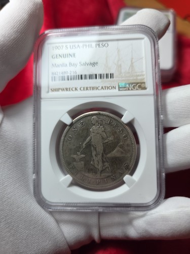 1907 S USA-PHIL PESO Shipwreck Manila Bay Salvage NGC Graded Genuine-MUST HAVE!