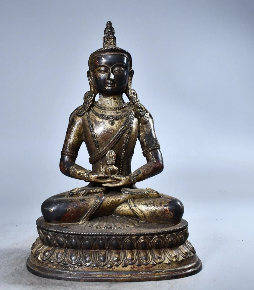10.2" Old Fashioned Buddhism Bronze Gilt Amitabha Longevity Buddha Buddha Statue - Image 3 of 4