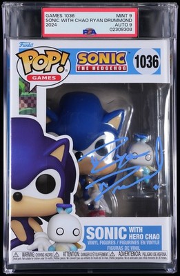 PSA 9/9 Funko Pop! Sonic With Hero Chao 1036 Ryan Drummond SWAU & PSA Certified