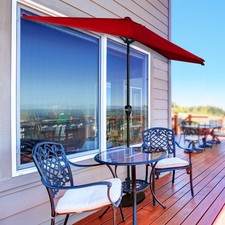 9 Ft Half Round Patio Umbrella Outdoor Sun Shade 5 Steel Ribs Balcony Porch Deck