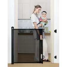 Retractable Mesh Baby Gate 33" Tall, 55" Wide, Black for Stairs  Doorways    