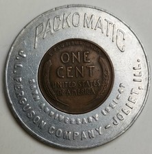 1946 Encased Cent Packomatic Keep Me Never Go Broke Good Luck Token Joliet IL