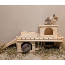 Kaninchenhotel Holz Kaninchenhaus Meerschweinchenhaus mit Heuraufe 93 cm