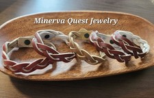 Handmade Artisan Earthtone Braided Genuine Leather Snap Bracelets. 8 inches.