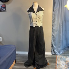 Vintage 1970s Women s 2 Piece Set, Black n White Dot Wide Leg Pant Halter size S