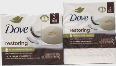 2 Pack Dove Restoring Beauty Bar Coconut & Cocoa Butter 3 Bars Each