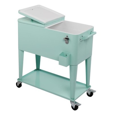 80QT Rolling Outdoor Patio Cooler Cart on Wheels Portable Ice Chest with Shelf