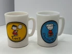 Vintage AVON Peanuts Milk Glass Mug Cup Charlie Brown & Lucy Set