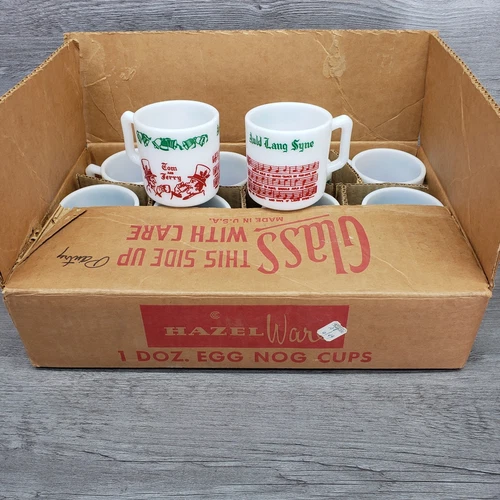 Hazel Atlas Tom & Jerry Egg Nog Cup Mug Set of 12 Auld Lang Syn New Original Box