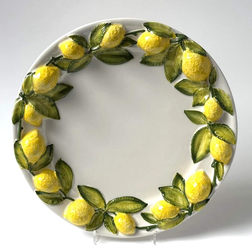 BASSANO KERAMIK Tortenplatte 36 cm ZITRONE / LIMONE Relief MEDITERRANES GESCHIRR - Bild 2 von 3