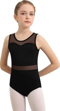 Girls Dance Leotard Ballet Mesh Tank Dancewear Hollow Back Front Lining