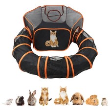 Dog Playpen Indoor Outdoor 4 Foot Cat Tent with Exercise Tunnel - Orange Pop ...