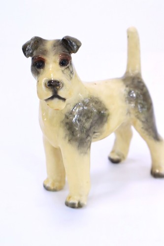 Vintage Wire Haired Fox Terrier Dog Figurine 3.5" Plaster or Ceramic
