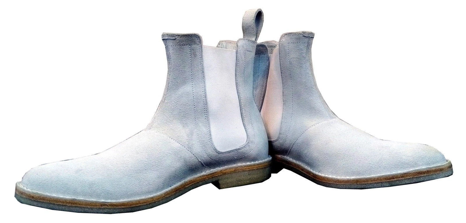 New Handmade Chelsea Light Blue Suede Formal Leather Sole Ankle Boots For Men