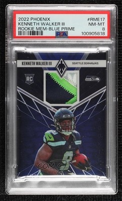 2022 Phoenix Rookie Memorabilia Blue Prime 15/25 Kenneth Walker III PSA 8 RC 3nn