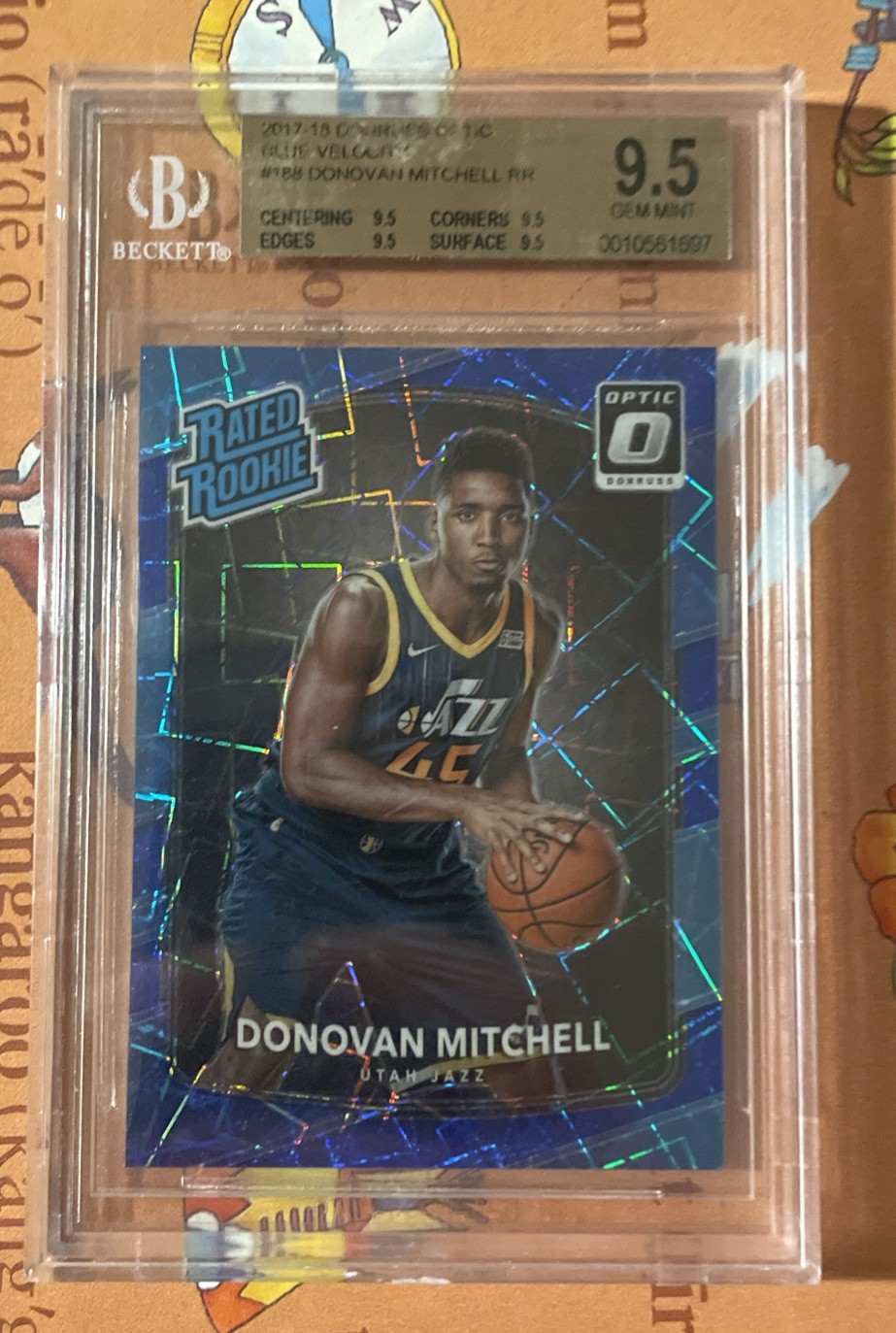 2017-18 Donruss Optic Donovan Mitchell RC Rated Blue Velocity BGS 9.5 True Gem