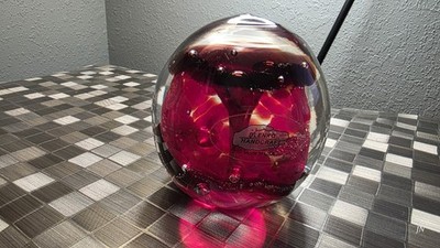 Blenko Art Glass Red Spiral w/Bubble Paperweight Factory Label Art Glass