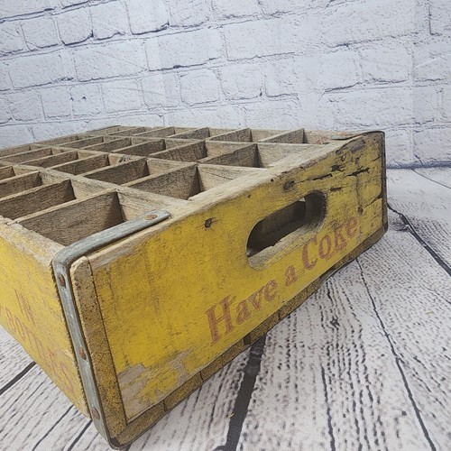Vintage Drink Coca-Cola Yellow Wooden Case Box 24 Bottle Coke Soda Crate - Picture 11 of 16