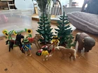 Vintage Playmobil Native Americans, Bison, Horses, 2 Large Trees, Sunflowers