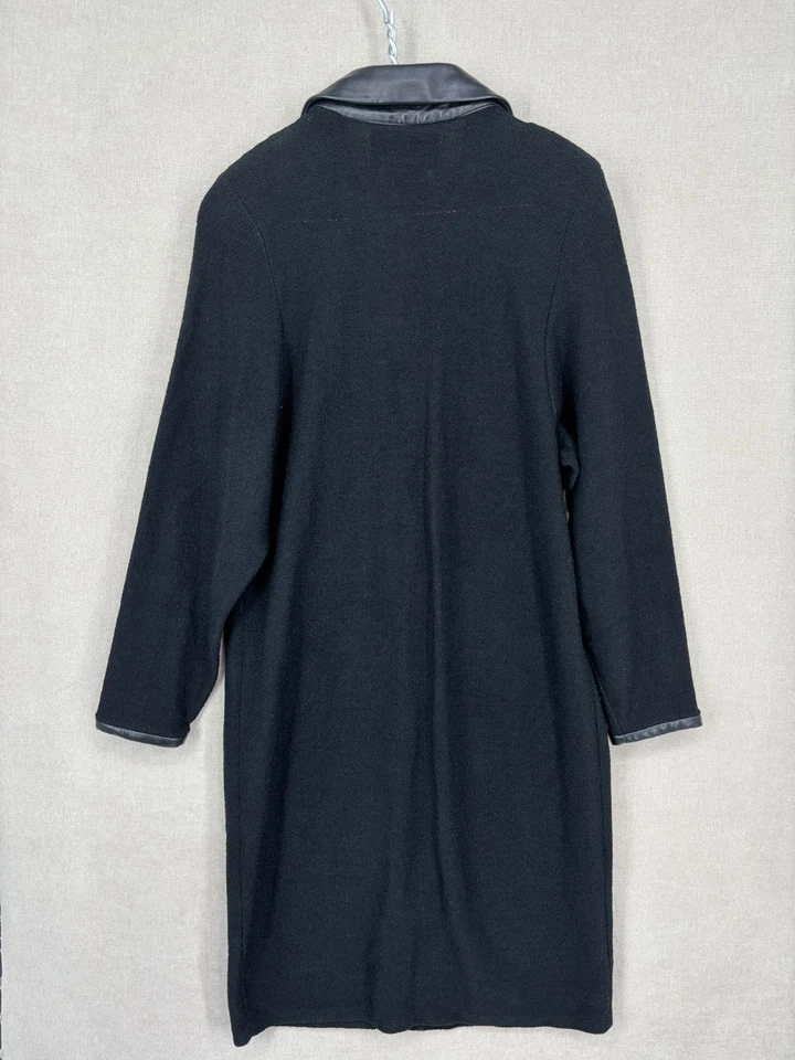 复古 Steve Fabricant 连衣裙 S 黑色 Santana 针织金色纽扣皮革旗帜 — 第 2/4 张图片