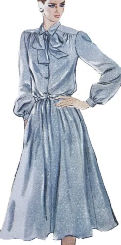 1980s Lantern Sleeve Tie Bow Neck Tea Dress Midi Simplicity 5530 Sewing Pattern - Picture 1 of 3