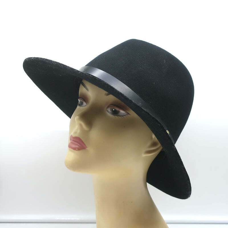 Rag & Bone Floppy Brim Fedora Hat with Leather Band Black 