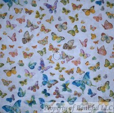 BonEful FABRIC Cotton Quilt White Rainbow Butterfly Calico Small Animal MI SCRAP