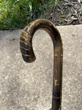 Vintage Bent wood cane Walking Stick Carved Faux Bamboo