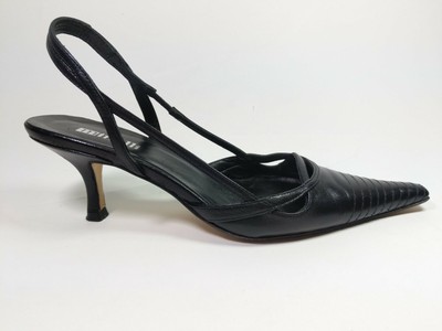black mid heel slingback shoes