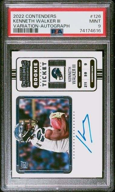 2022 PANINI CONTENDERS KENNETH WALKER III VARIATION RC TICKET AUTO PSA 9