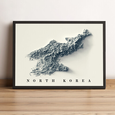 North Korea Map, North Korea 2D Relief Map, North Korea Vintage Map - 2D Flat